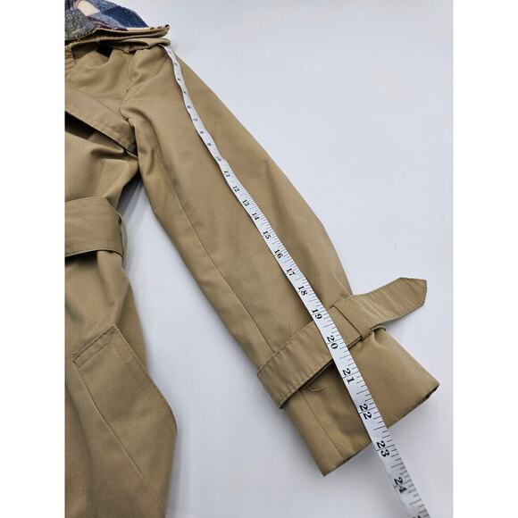 Vtg Women's XS Tan Trench Coat w/Detachable Blue Plaid Wool Liner & Collar - Picture 15 of 16
